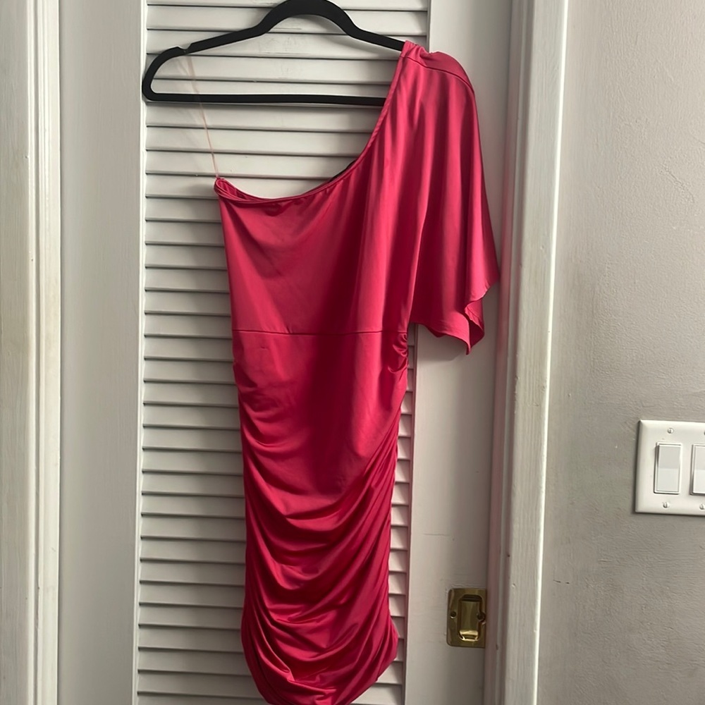 Love Culture Y2K 90’s BodyCon Mini Dress-1 Shoulder Ruching Throughout Size M